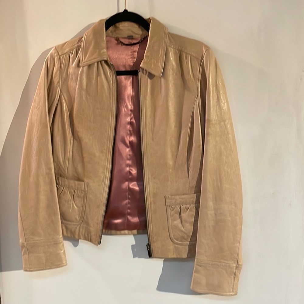 Ann Taylor tan genuine leather coat blazer size S